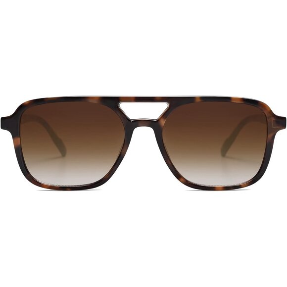 Men's Brown Frame/brown Lens Trendy Rectangle Shades Retro Aviator Sunglasses - Picture 2 of 7